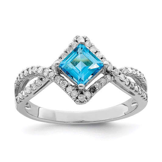 Sterling Silver Rhodium Blue Topaz u0026 Diamond Ring