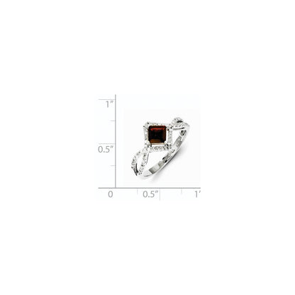 Sterling Silver Diamond u0026 Garnet Ring