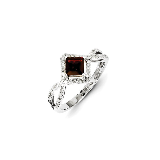 Sterling Silver Diamond u0026 Garnet Ring