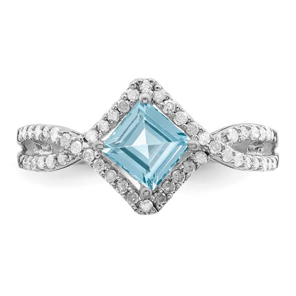 Sterling Silver Rhodium Diamond u0026 Sky Blue Topaz Ring