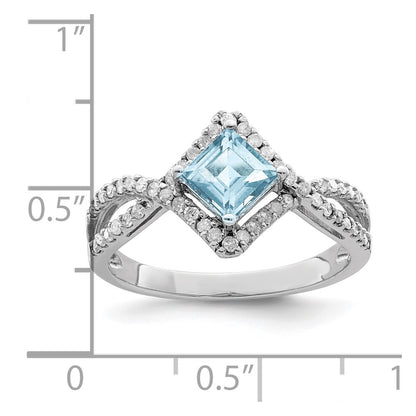 Sterling Silver Rhodium Diamond u0026 Sky Blue Topaz Ring