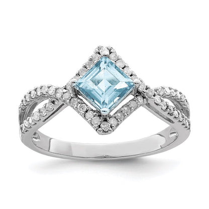 Sterling Silver Rhodium Diamond u0026 Sky Blue Topaz Ring