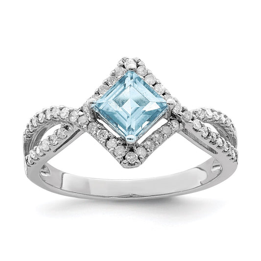 Sterling Silver Rhodium Diamond u0026 Sky Blue Topaz Ring