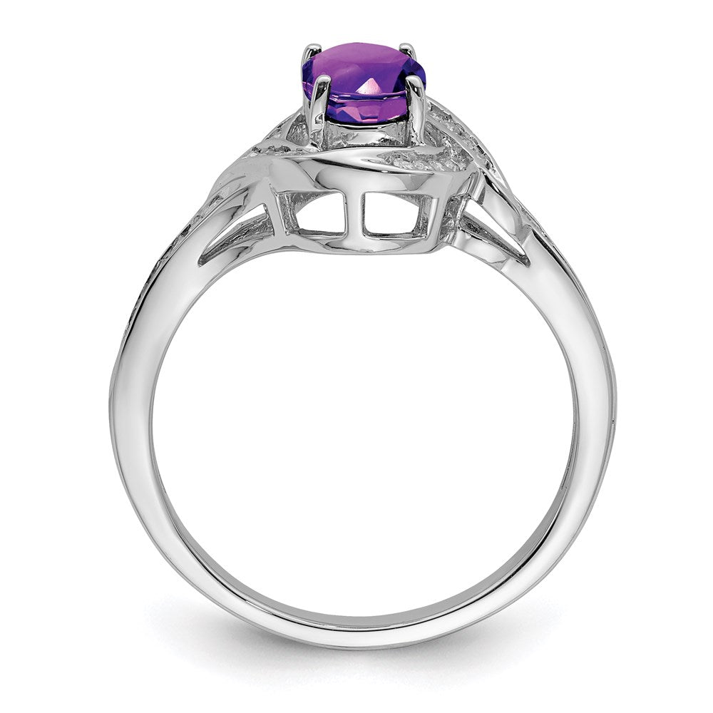 Sterling Silver Rhodium-plated Diamond u0026 Amethyst Ring