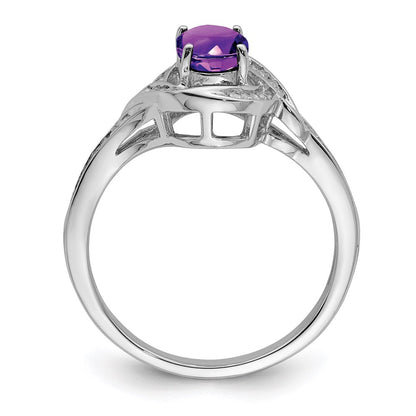 Sterling Silver Rhodium-plated Diamond u0026 Amethyst Ring
