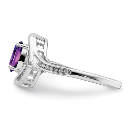 Sterling Silver Rhodium-plated Diamond u0026 Amethyst Ring