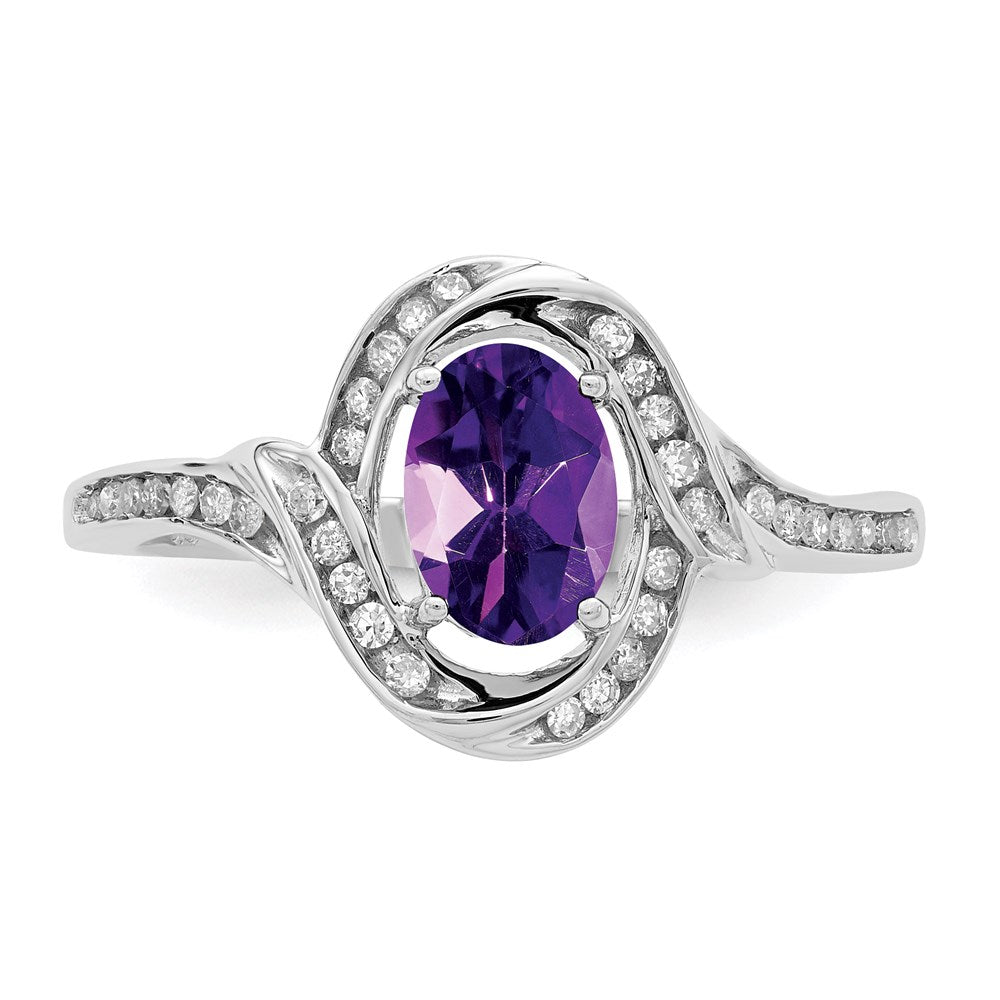 Sterling Silver Rhodium-plated Diamond u0026 Amethyst Ring