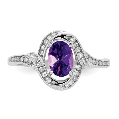 Sterling Silver Rhodium-plated Diamond u0026 Amethyst Ring