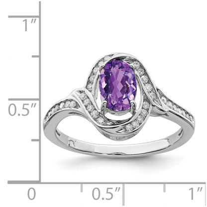 Sterling Silver Rhodium-plated Diamond u0026 Amethyst Ring