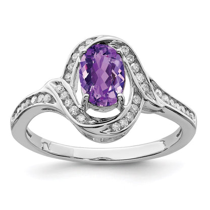 Sterling Silver Rhodium-plated Diamond u0026 Amethyst Ring