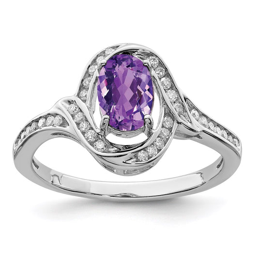 Sterling Silver Rhodium-plated Diamond u0026 Amethyst Ring