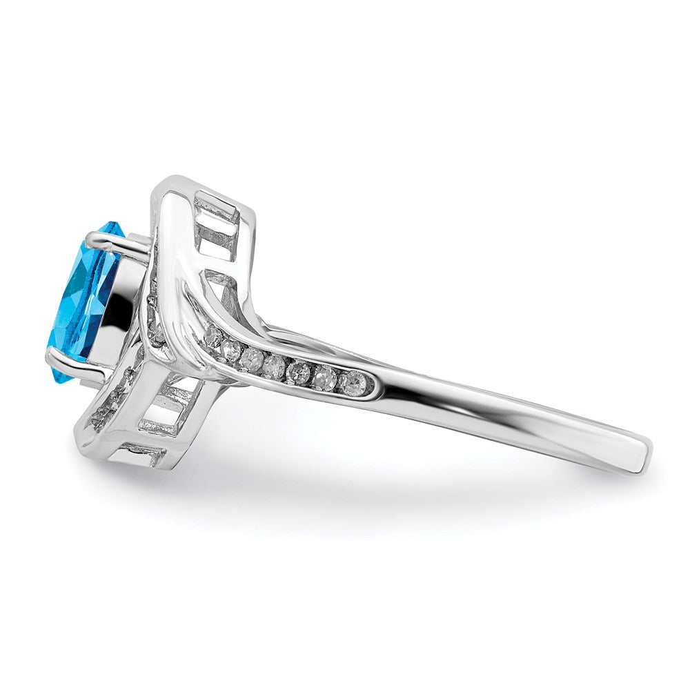 Sterling Silver Rhodium Blue Topaz u0026 Diamond Ring