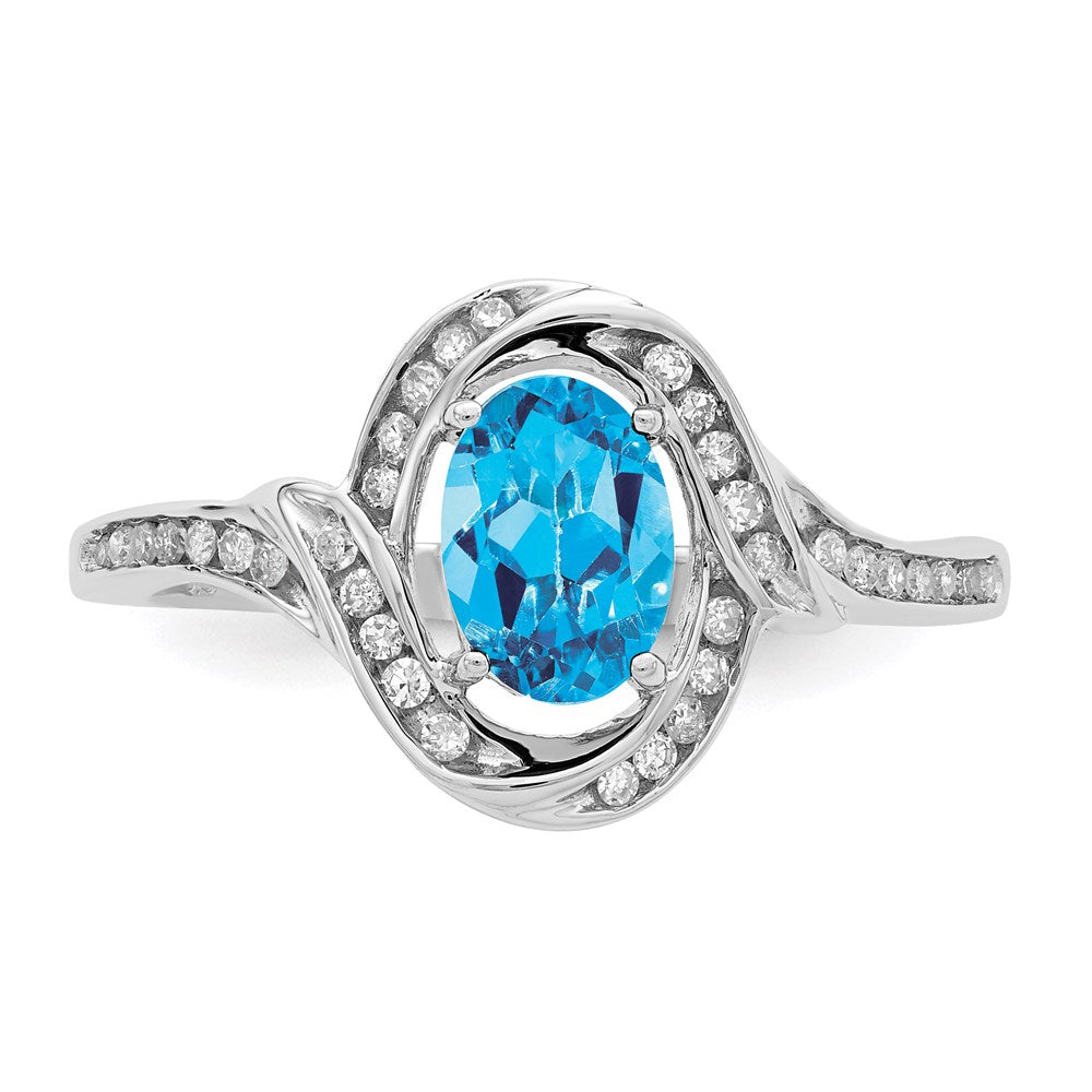 Sterling Silver Rhodium Blue Topaz u0026 Diamond Ring