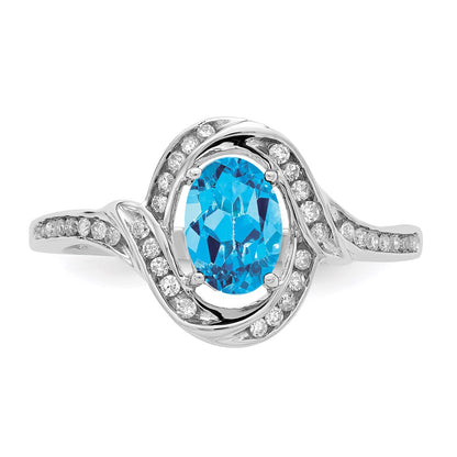 Sterling Silver Rhodium Blue Topaz u0026 Diamond Ring