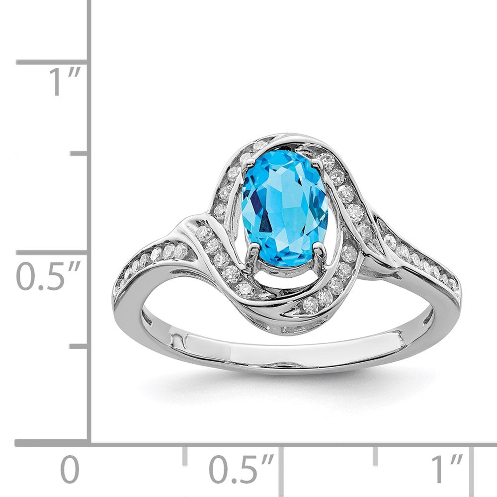 Sterling Silver Rhodium Blue Topaz u0026 Diamond Ring