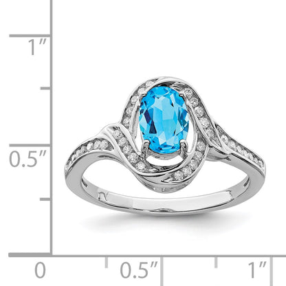 Sterling Silver Rhodium Blue Topaz u0026 Diamond Ring