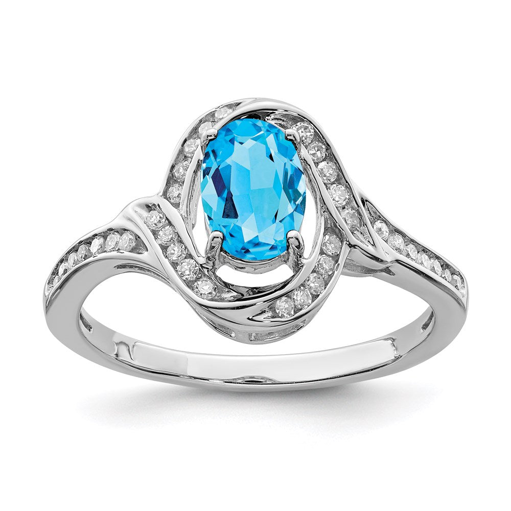 Sterling Silver Rhodium Blue Topaz u0026 Diamond Ring