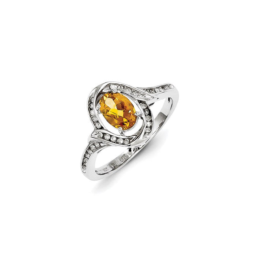 Sterling Silver Diamond u0026 Citrine Ring