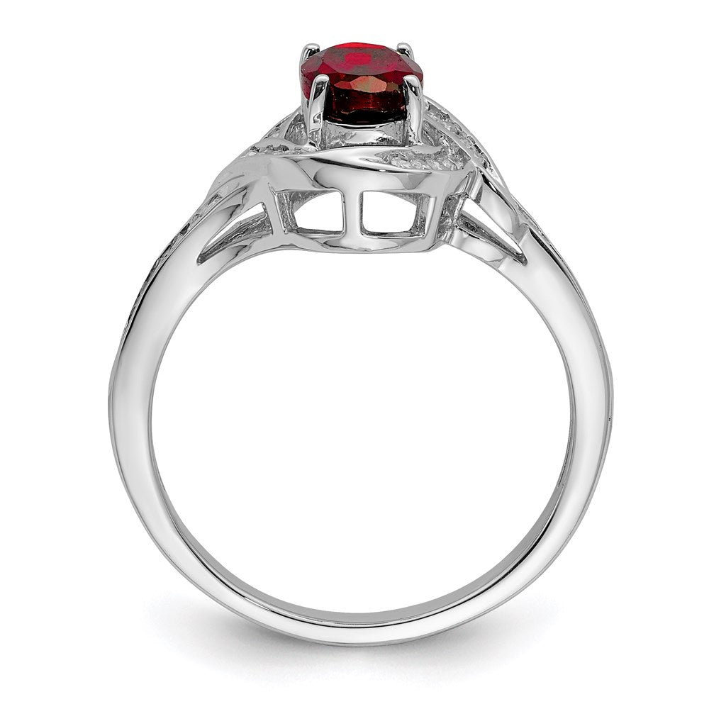 Sterling Silver Rhodium-plated Diamond u0026 Garnet Ring