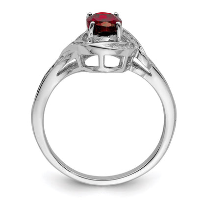 Sterling Silver Rhodium-plated Diamond u0026 Garnet Ring