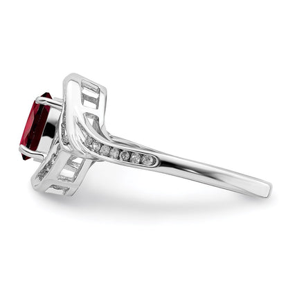 Sterling Silver Rhodium-plated Diamond u0026 Garnet Ring