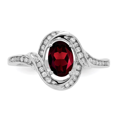 Sterling Silver Rhodium-plated Diamond u0026 Garnet Ring