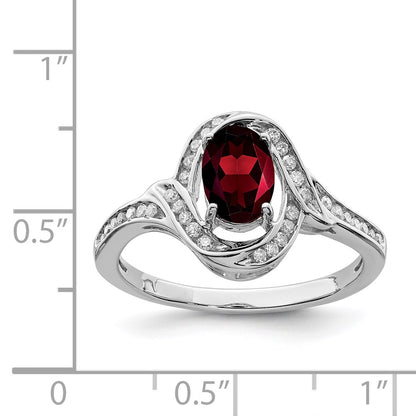Sterling Silver Rhodium-plated Diamond u0026 Garnet Ring