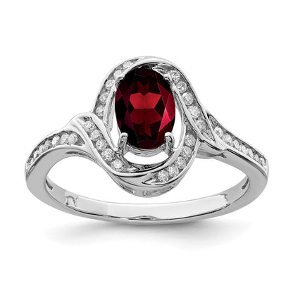 Sterling Silver Rhodium-plated Diamond u0026 Garnet Ring