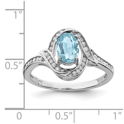 Sterling Silver Rhodium Diamond u0026 Sky Blue Topaz Ring