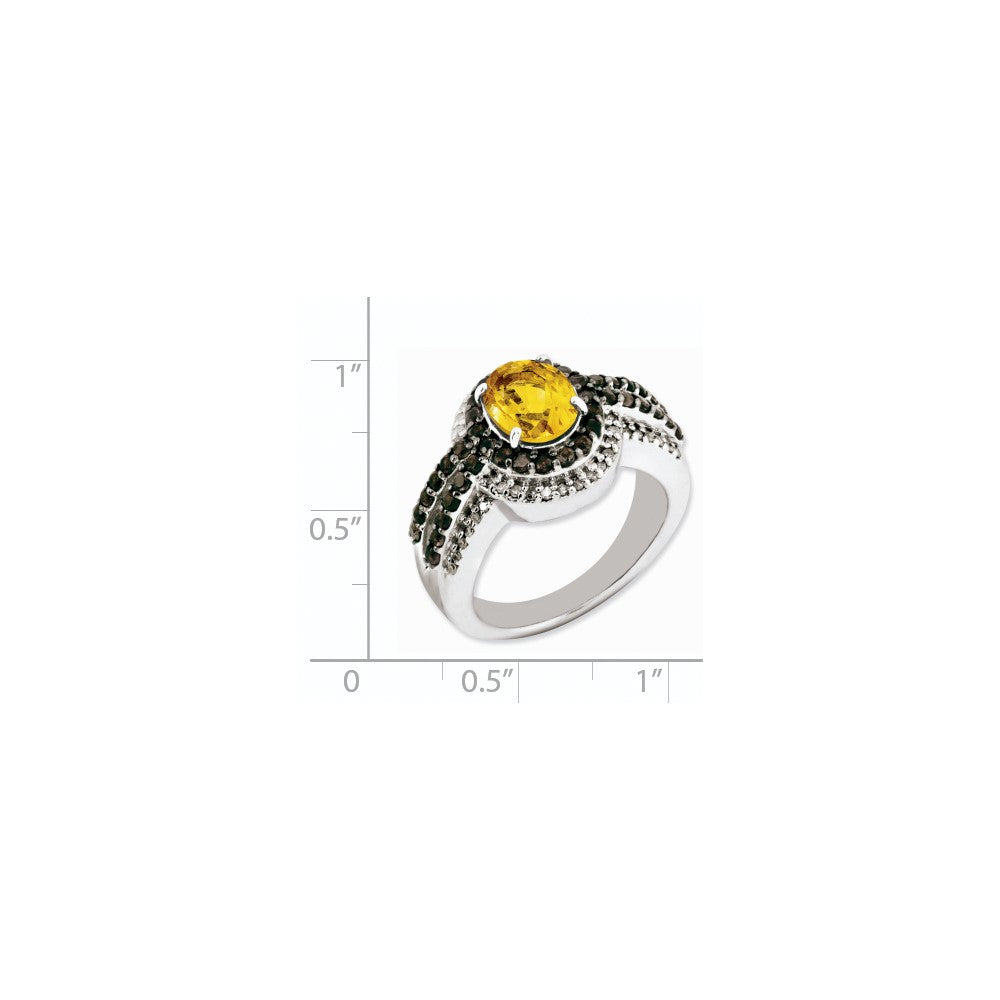 Sterling Silver Citrine and Smoky Quartz u0026 Diamond Ring