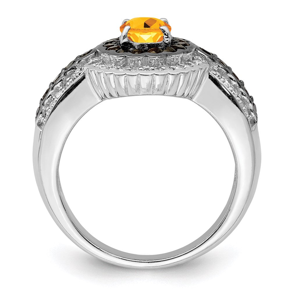 Sterling Silver Rhodium Citrine and Smoky Quartz u0026 Diamond Ring