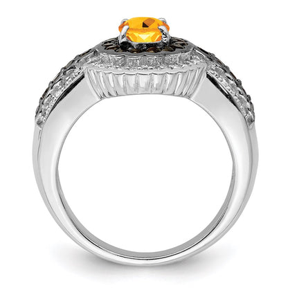 Sterling Silver Rhodium Citrine and Smoky Quartz u0026 Diamond Ring