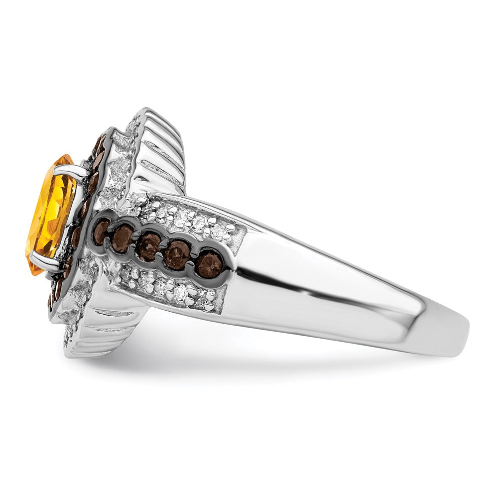 Sterling Silver Rhodium Citrine and Smoky Quartz u0026 Diamond Ring