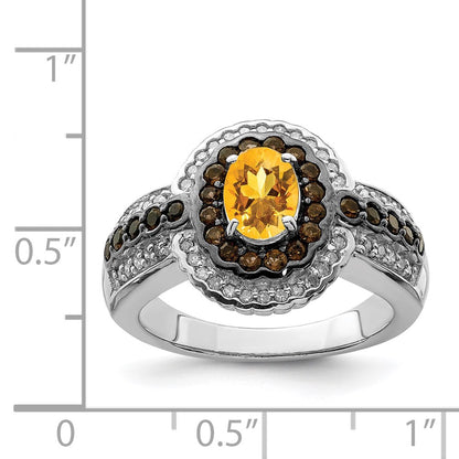 Sterling Silver Rhodium Citrine and Smoky Quartz u0026 Diamond Ring