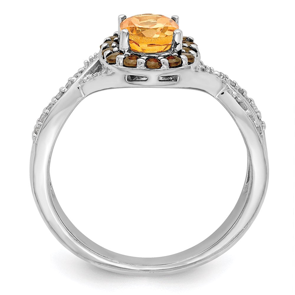 Sterling Silver Rhodium Citrine and Smoky Quartz u0026 Diamond Ring