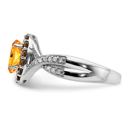 Sterling Silver Rhodium Citrine and Smoky Quartz u0026 Diamond Ring