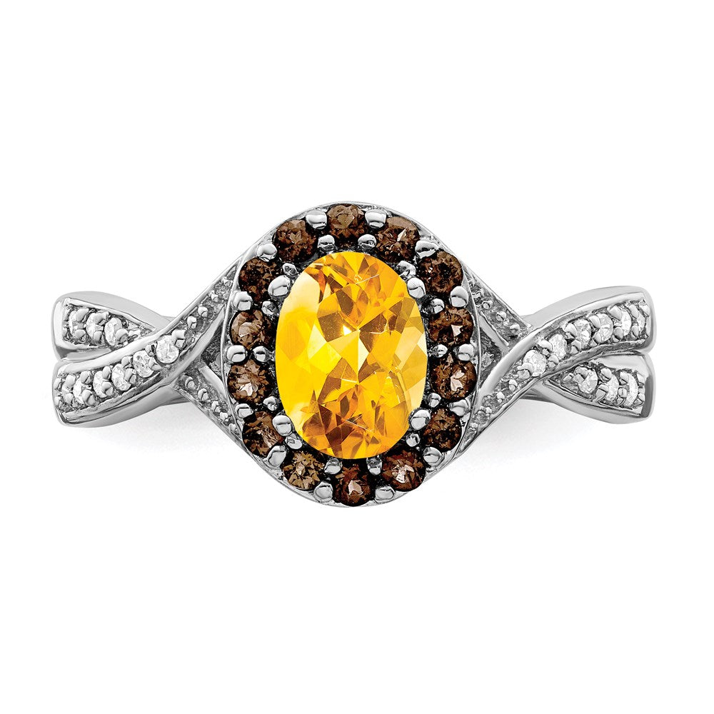 Sterling Silver Rhodium Citrine and Smoky Quartz u0026 Diamond Ring