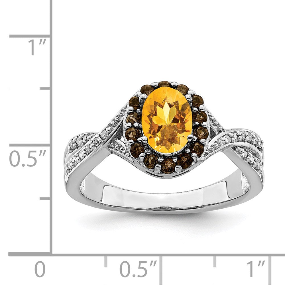 Sterling Silver Rhodium Citrine and Smoky Quartz u0026 Diamond Ring