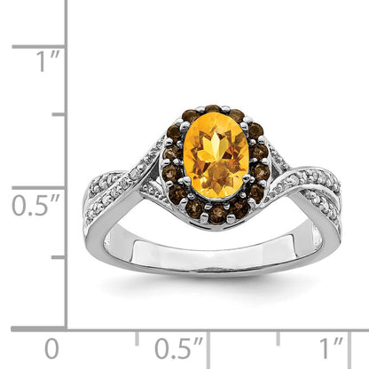 Sterling Silver Rhodium Citrine and Smoky Quartz u0026 Diamond Ring