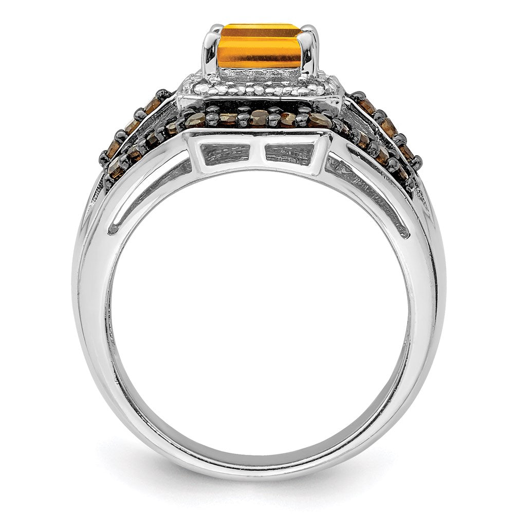 Sterling Silver Rhodium Citrine and Smoky Quartz u0026 Diamond Ring