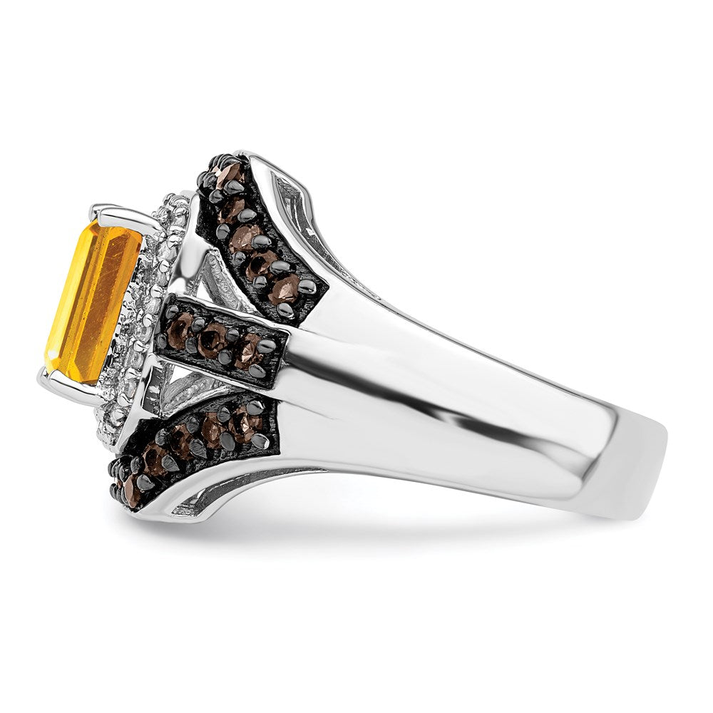 Sterling Silver Rhodium Citrine and Smoky Quartz u0026 Diamond Ring