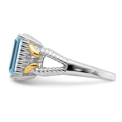 Sterling Silver Rhodium w/ Flash Gold-plate Sky Blue Topaz Ring