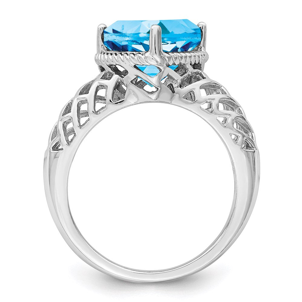 Sterling Silver Rhodium w/ Flash Gold-plate Blue Topaz Ring