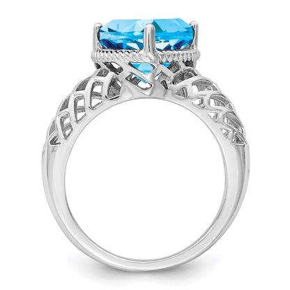 Sterling Silver Rhodium w/ Flash Gold-plate Blue Topaz Ring