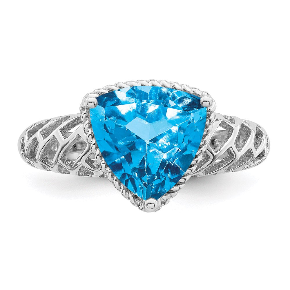 Sterling Silver Rhodium w/ Flash Gold-plate Blue Topaz Ring