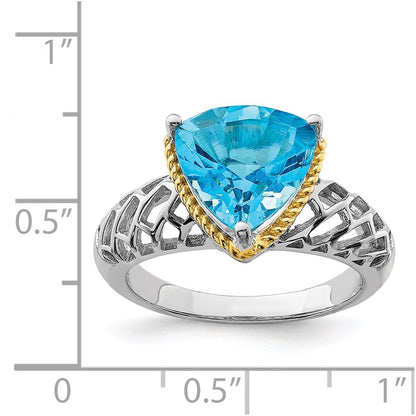 Sterling Silver Rhodium w/ Flash Gold-plate Blue Topaz Ring