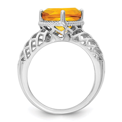 Sterling Silver Rhodium w/ Flash Gold-plate Citrine Ring