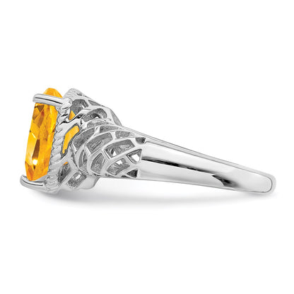 Sterling Silver Rhodium w/ Flash Gold-plate Citrine Ring