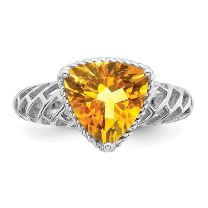 Sterling Silver Rhodium w/ Flash Gold-plate Citrine Ring