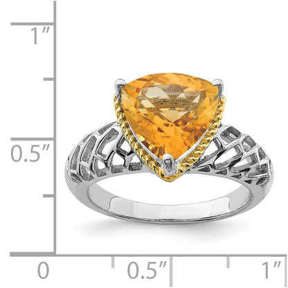 Sterling Silver Rhodium w/ Flash Gold-plate Citrine Ring